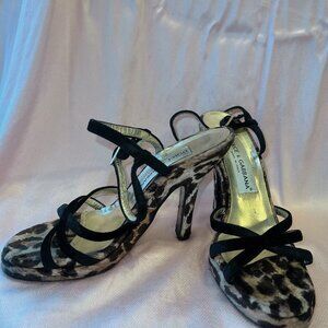 Vintage Dolce & Gabbana velvet leopard print ankle strap sandals.